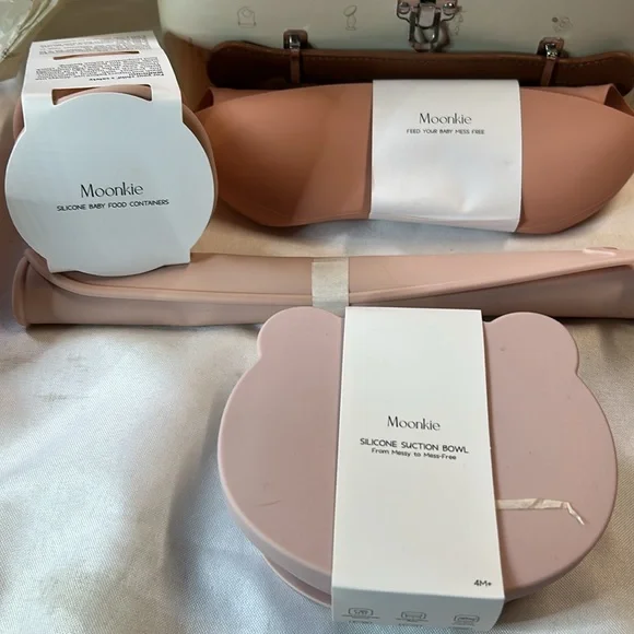 Moonkie First Bites Set.Baby feeding items. Bib/Plate/Utensils/ Cup …. NWT